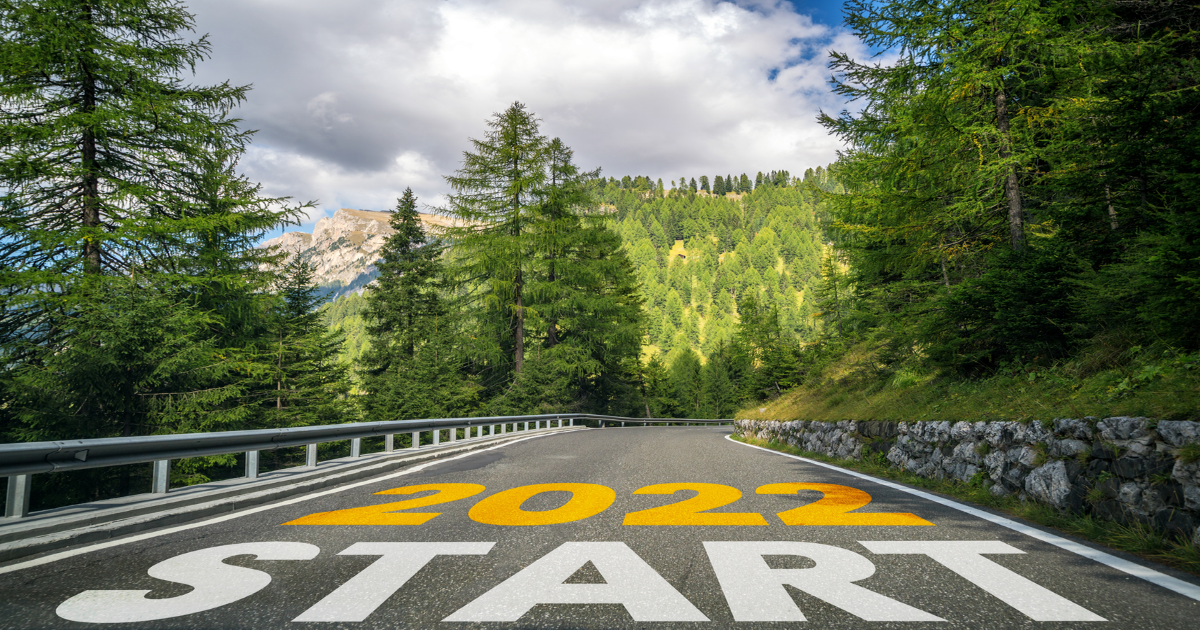 2022 new year start caption written on a road signifying fresh and successful start.